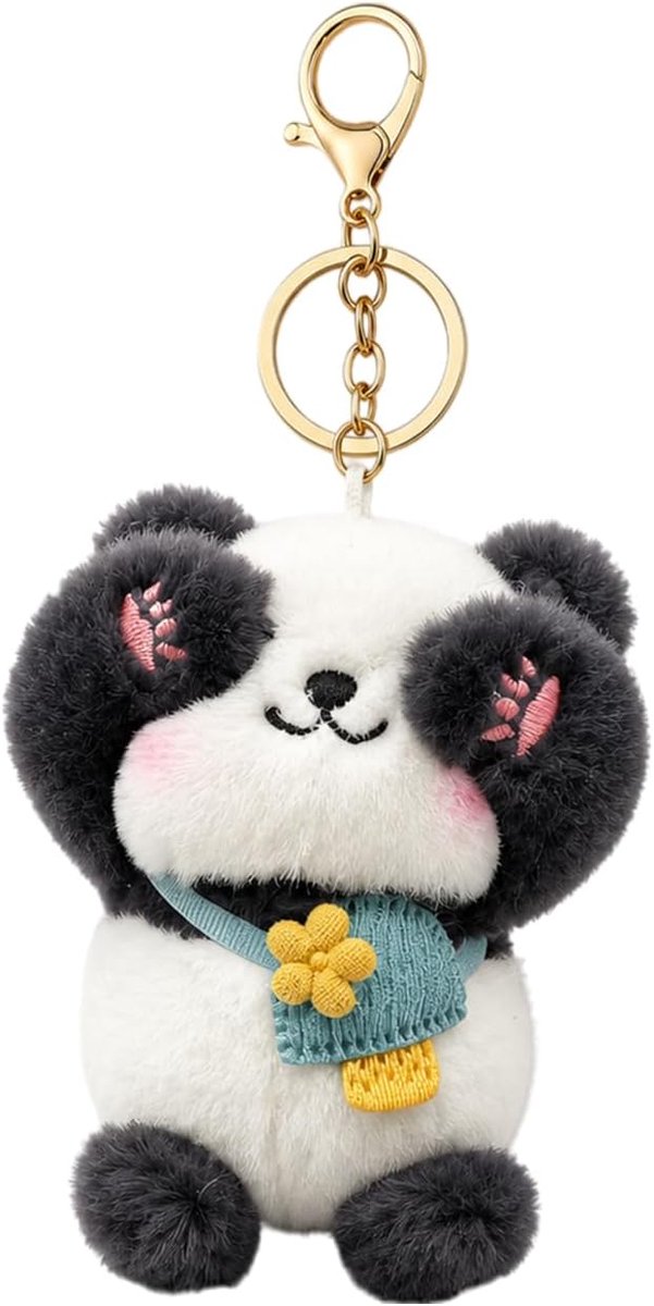 Sleutelhanger Pluchen Speeltje met Blauwe Tas, schattige Panda Hanger van zachte pluche voor Tassen, Rugzakken en Sleutelbossen Geschenk