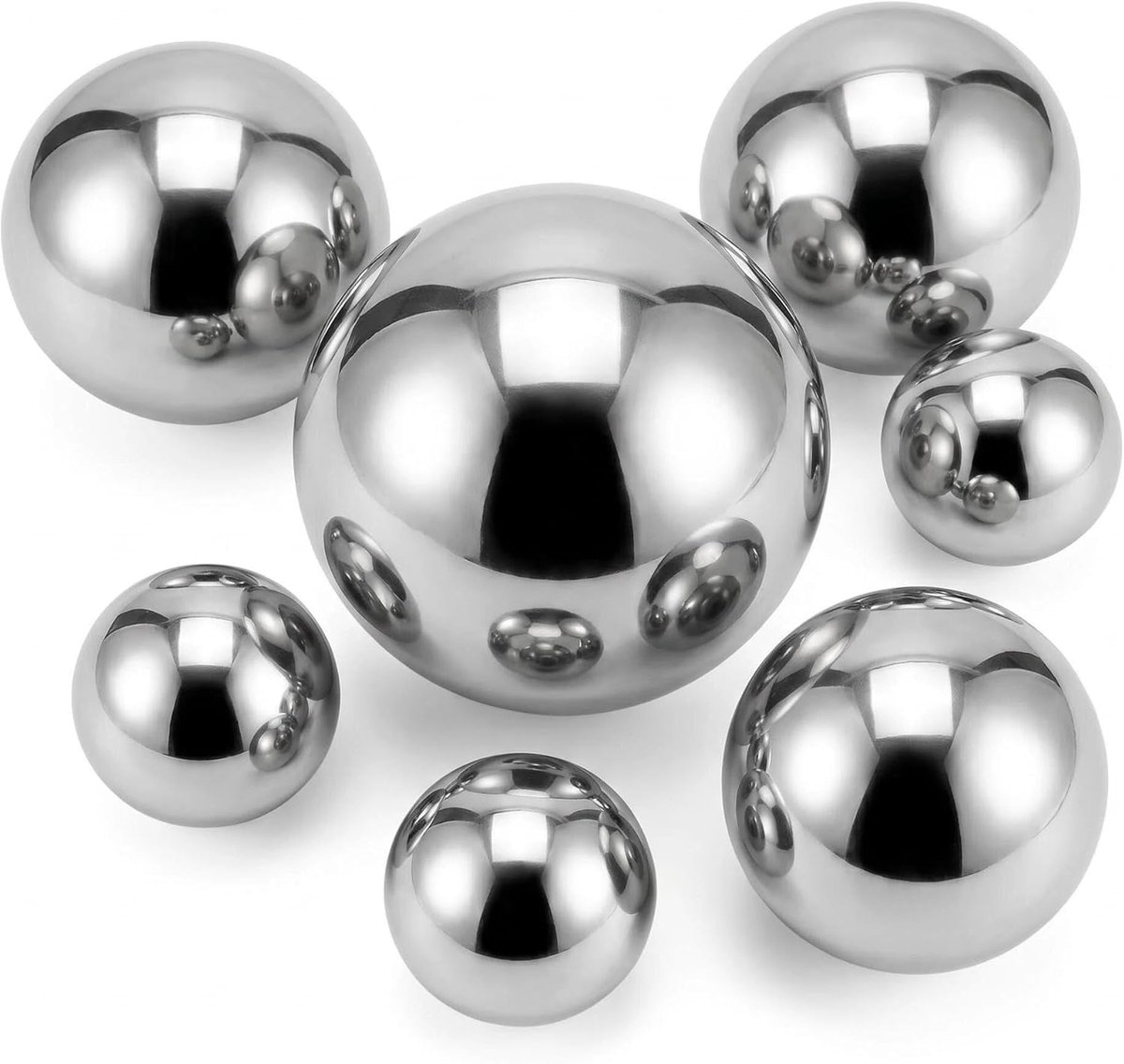6 stuks roestvrijstalen tuinballen, spiegelgepolijst, hol, naadloos, reflecterende decoratieve ballen voor buiten, vijver en mini-vijver, zilveren drijvende ballen (6 stuks mix (6 cm x 1, 4 cm