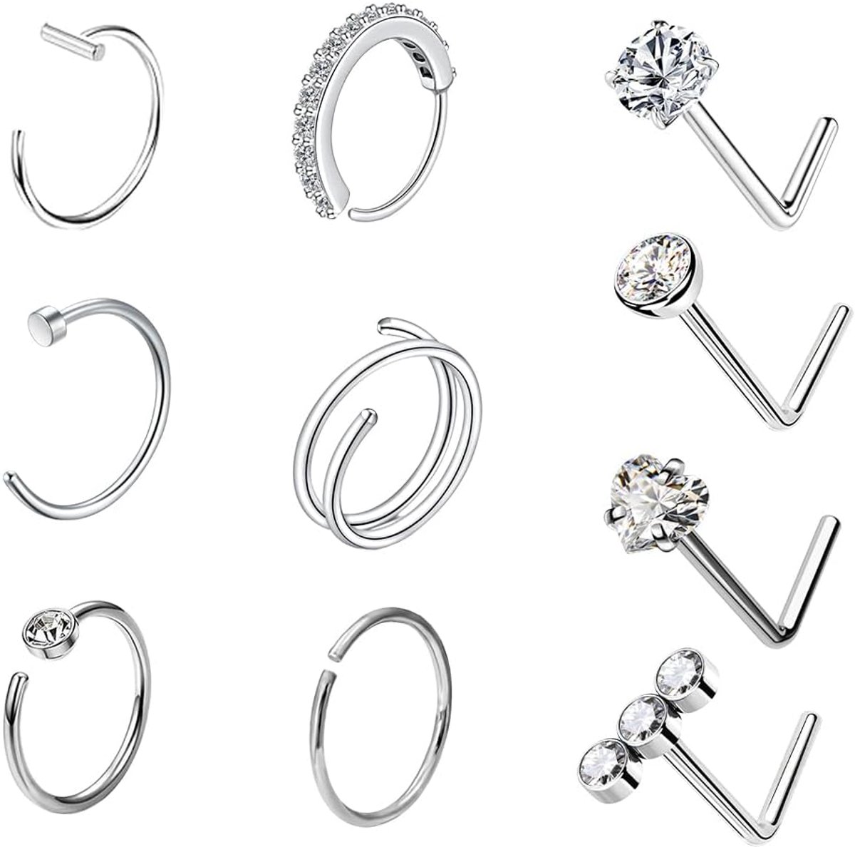 Neuspiercing ring steker zilver 20 g L-vorm neuspiercing ring, 7 mm, Metaal