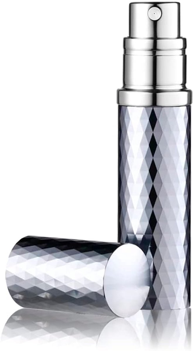 parfumverstuiver, 5 ml reisformaat parfumflessen, lekkende bewijs, bodempomp zonder trechter, elegante draagbare dispenser voor dames en heren, dimond design (grijs)