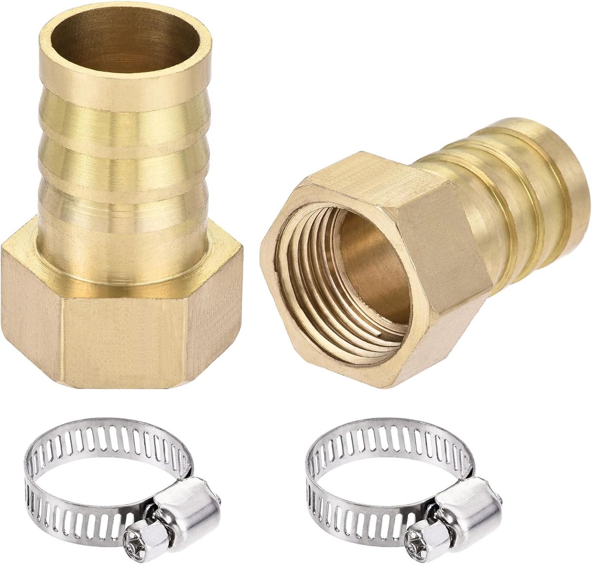 Sourcing map 2 sets messing barbell slangaansluiting adapter 19 mm barbecue x G1/2 binnenbuis met 16-25 mm slangklem