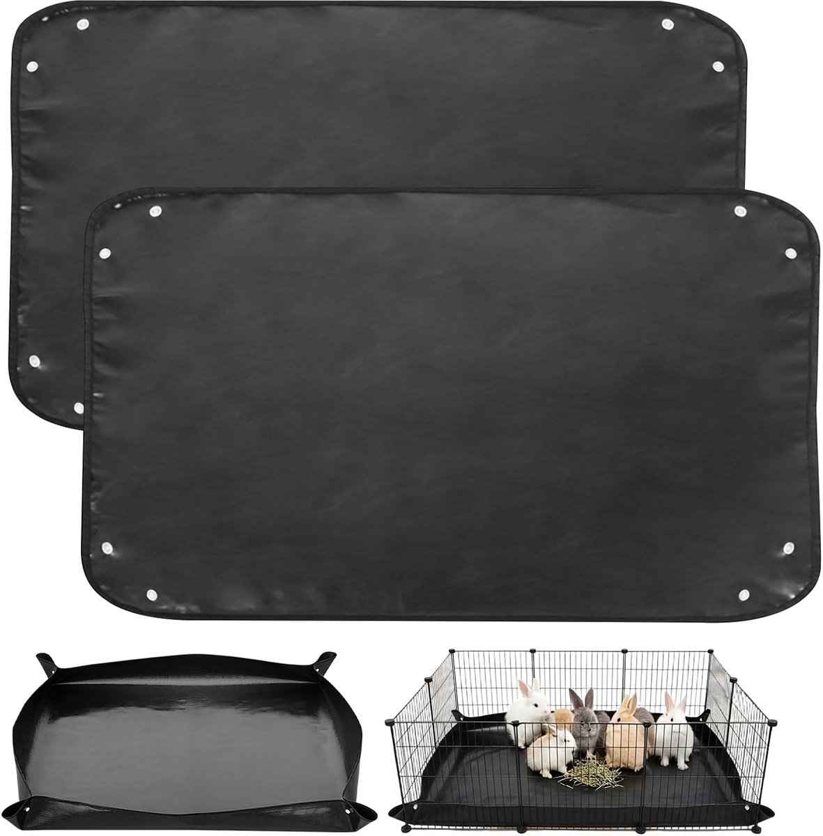 2 Stuks Waterdichte Huisdier Boxmat Herbruikbare 150x100 cm, Zwart | Waterdichte Renmatten, Waterdicht Dekzeil Onderlegger, Renmatten voor Konijnen, Honden, Fretten en Andere Kleine Huisdieren