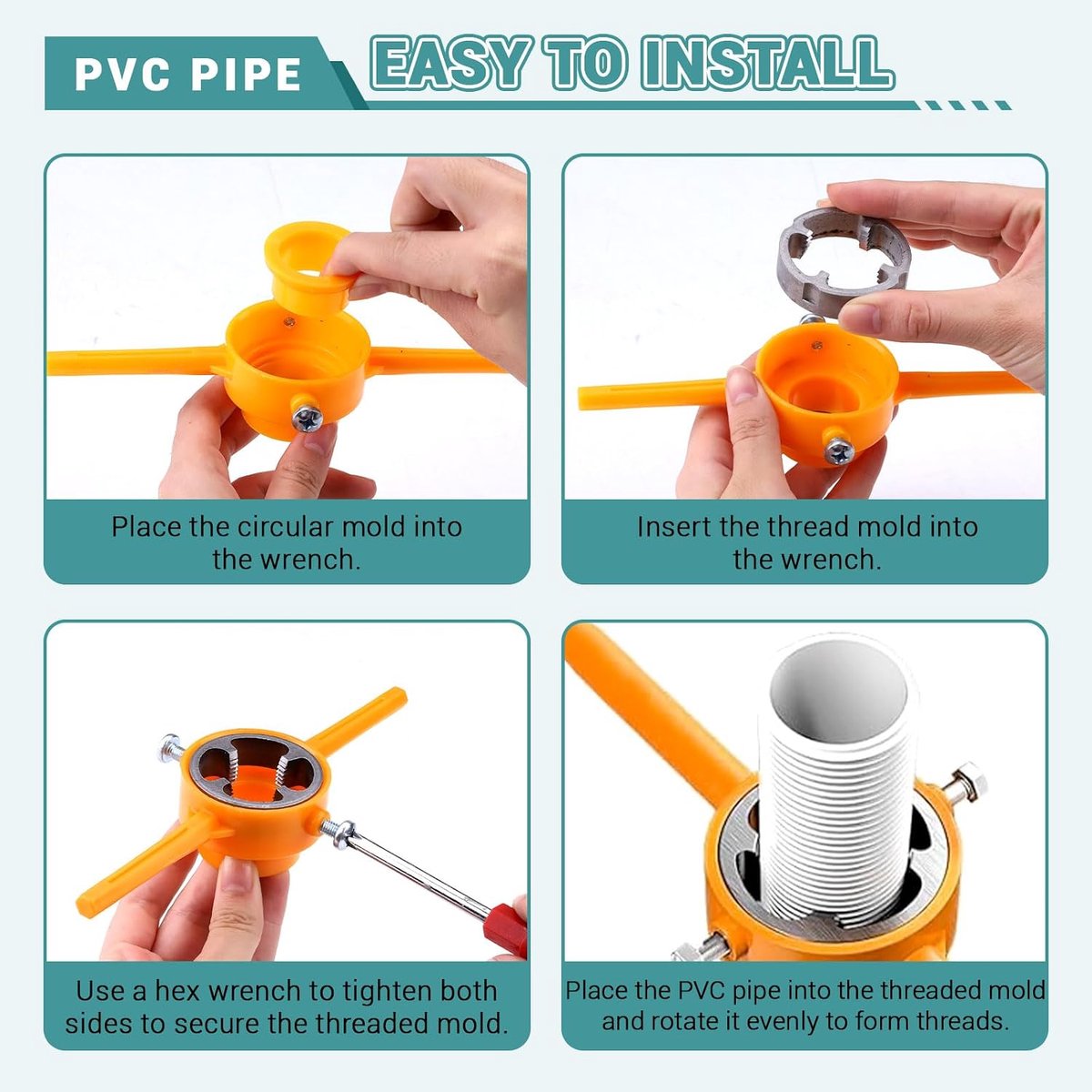 12 Stuks Plastic Handvat PVC Draad Maker Gereedschap Kit, Legering Staal Sanitair Pijp Threader Tool Set, Pijp Ronde Die Met Standaard 1/2 ", 3/4", 1" NPT Handmatig Hand Gebruik Voor Threading