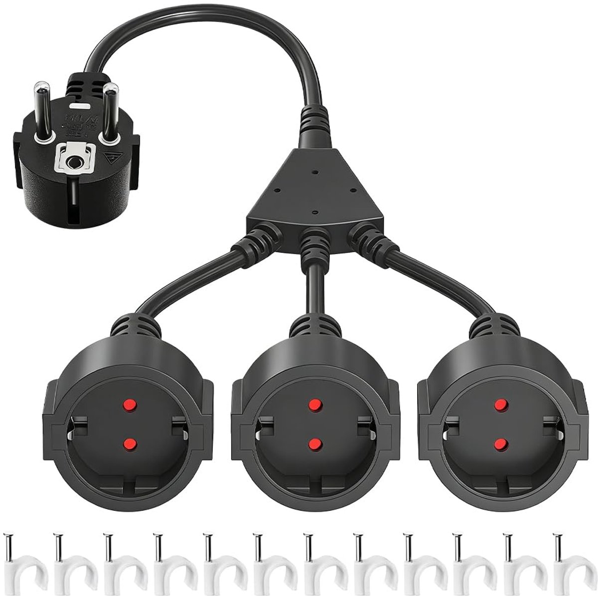 meervoudige stekker voor stopcontact, verlengkabel met 3-voudig stopcontact, drievoudig stopcontact, 3680 W (250 V/16 A), IP44, 1,5 mm² stekkeradapter, 3-voudig voor thuis, kantoor, buiten