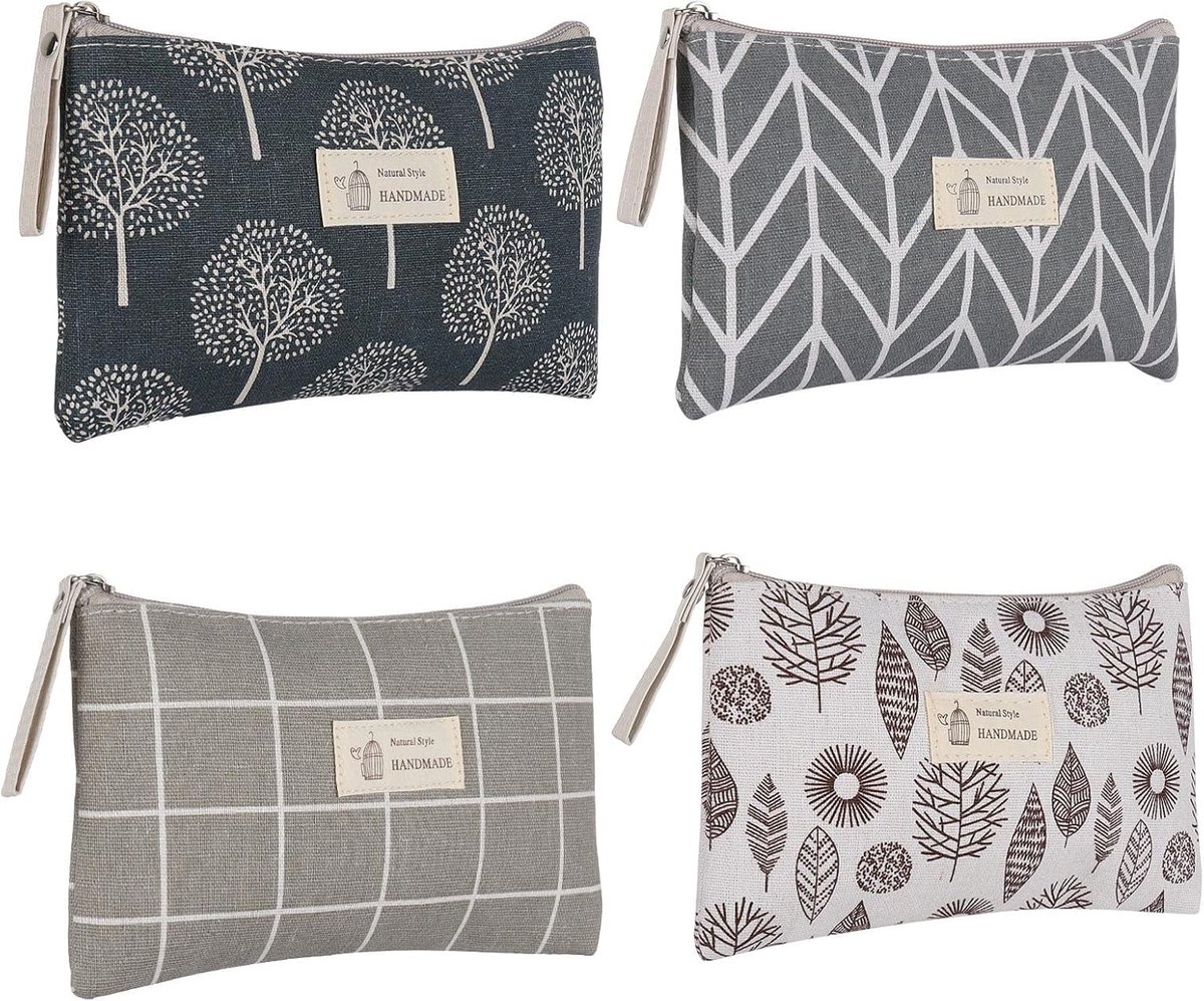Czemo 4pcs canvas makeup bag, Grey, portable - ShopVlot