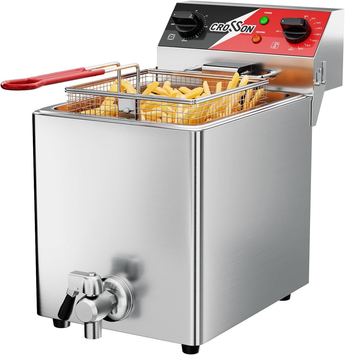 Elektrische Frituurpan 8L - 3250W met Olieopvang - 30 minuten timer - Perfect voor restaurantgebruik - ShopVlot