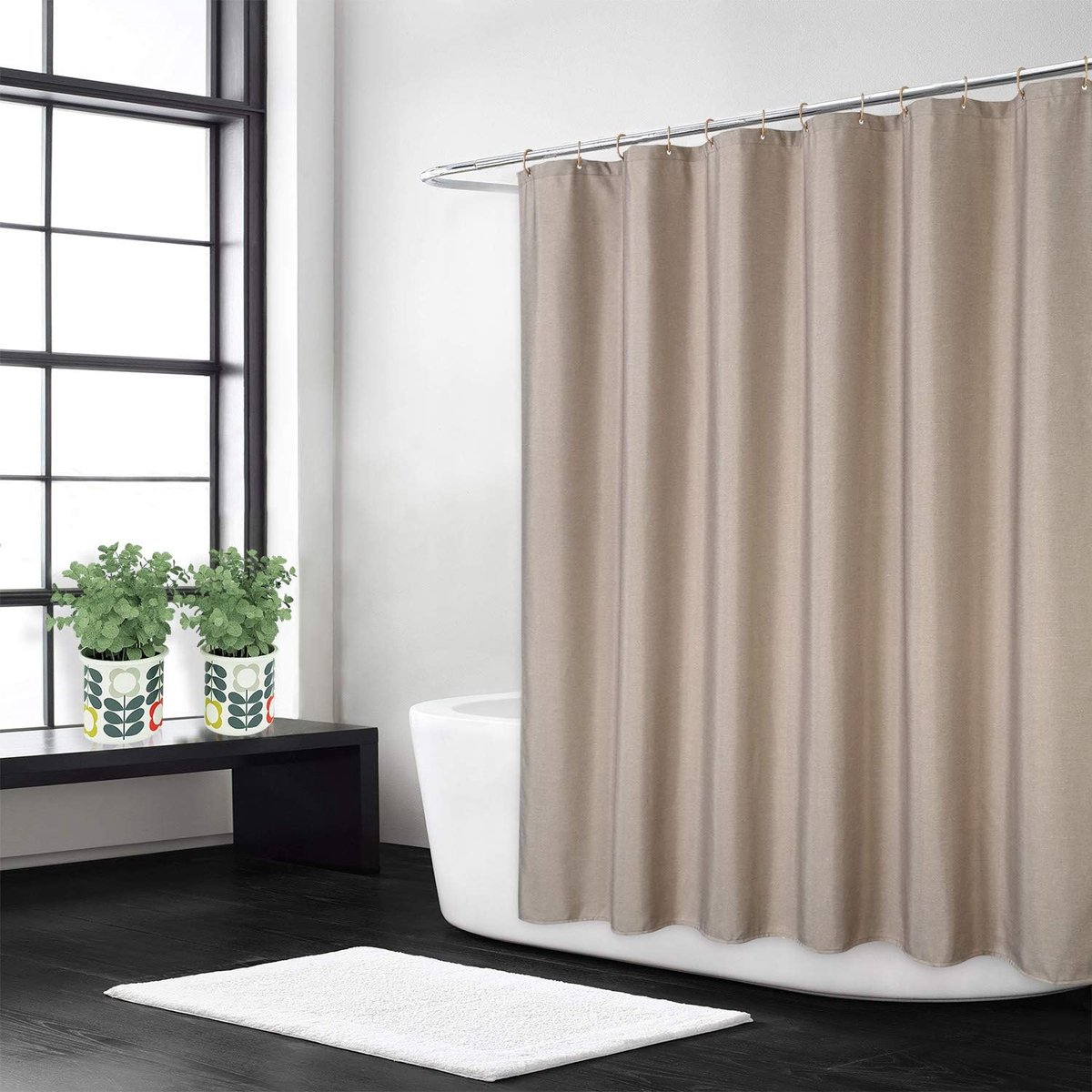 Douchegordijn extra breed 280 x 200 cm - zware stof taupe - luxe hotelstijl - duurzaam en kreukvrij - ShopVlot