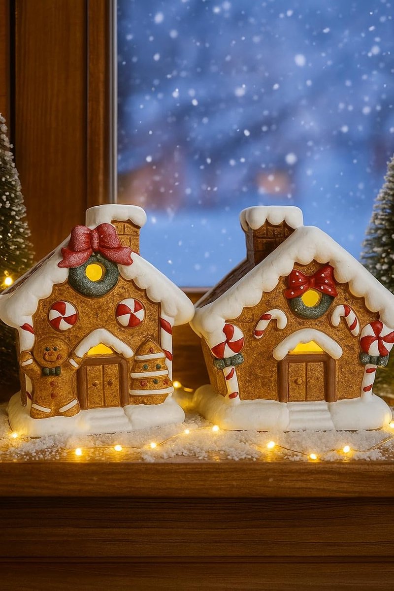 kerstdecoratie gemberhuisje 12x8,5x14cm - terracotta - LED timer - sfeervolle toevoeging - ShopVlot