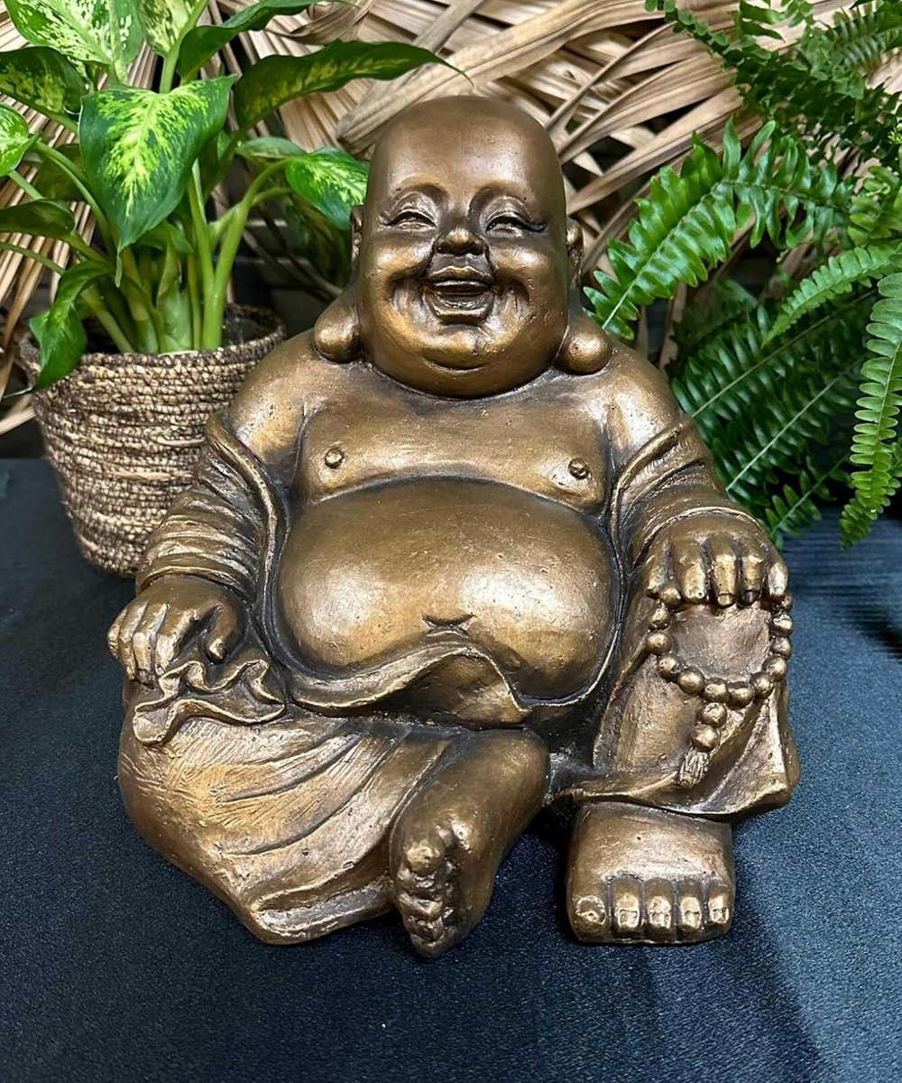 Buddha beeld 26 cm hoog - bronzen limited edition - spiritualiteit en geluk - voor binnen en buiten - ShopVlot