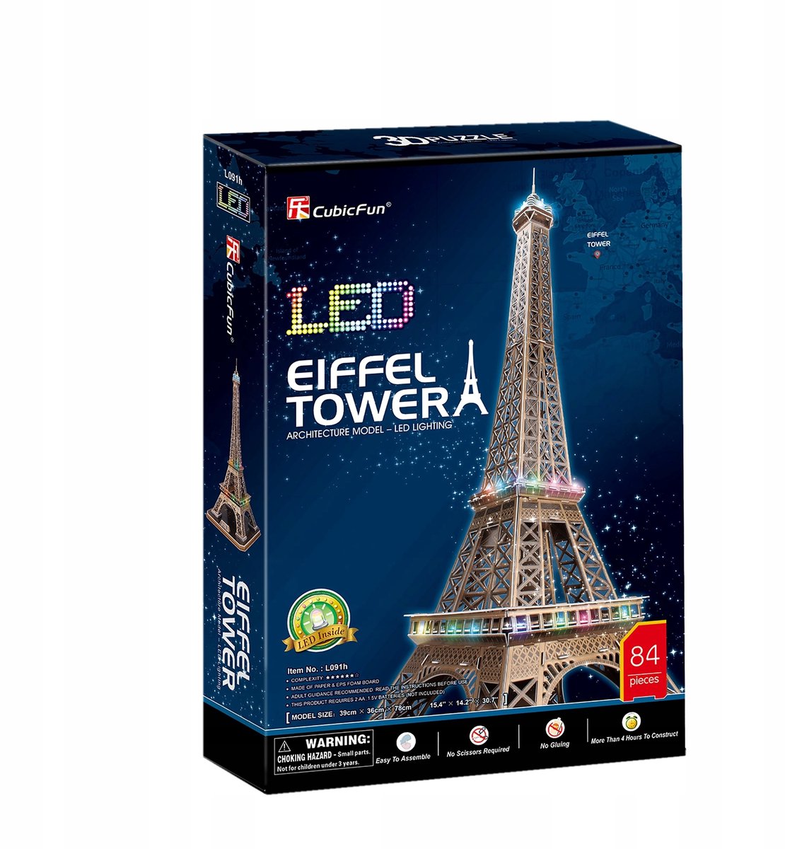 3D Puzzel Eiffeltoren met LED - Educatief Bouwpakket
