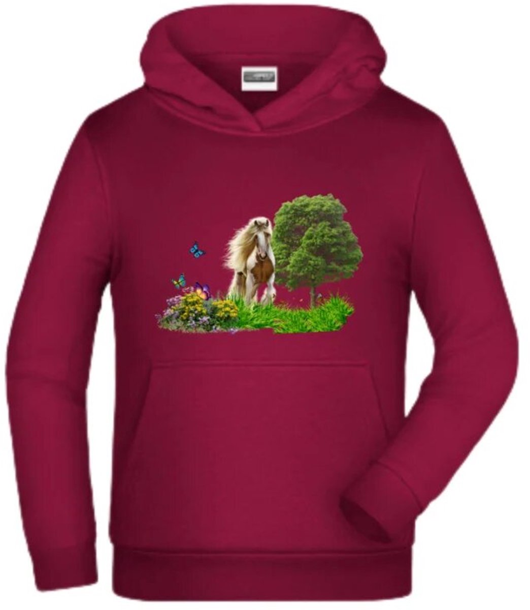 Bordeaux rode hoodie met paard - Rood - 146/152