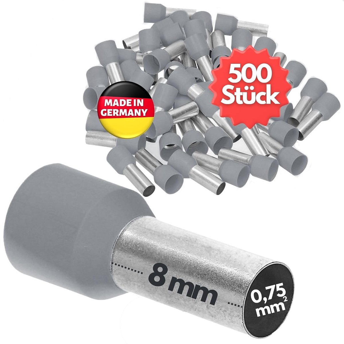 Aderendhuls 0,75 mm² - Geïsoleerd - 8 mm - Betrouwbare verbinding voor stroomkabels - ShopVlot