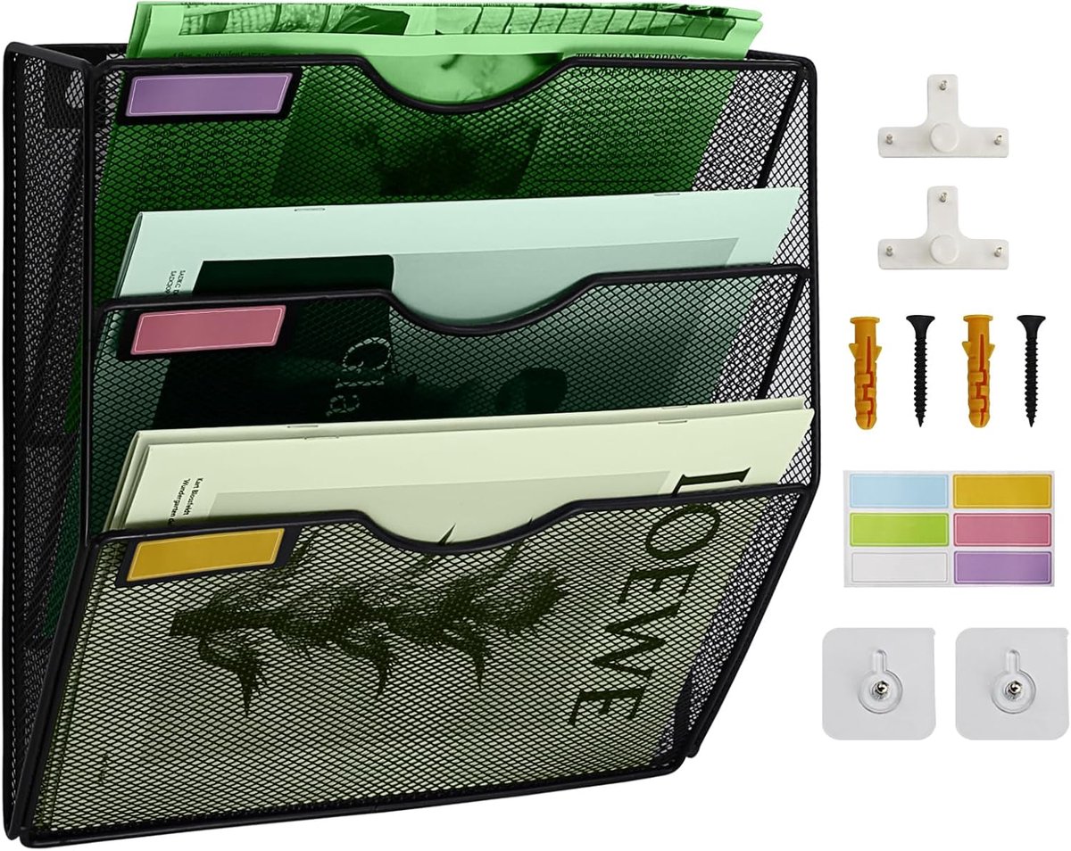 Bestandsorganizer gaas 12 niveaus - verticale wandmap - met naamplaatjes en haken - ideaal voor kantoor en school - ShopVlot