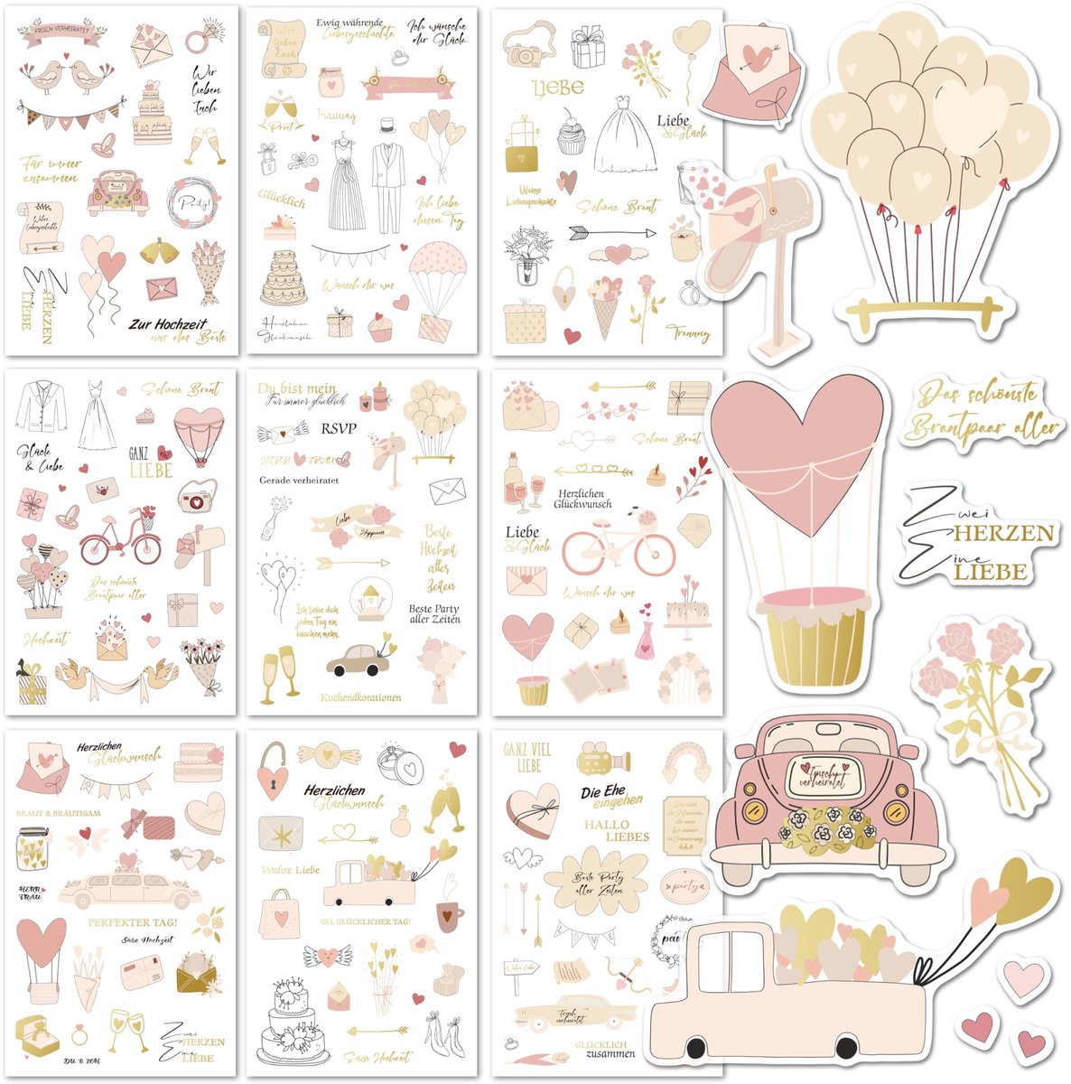 Sticker bruiloft gastenboek 350 stickers - hart stickers voor fotoalbum - liefde stickers - ShopVlot