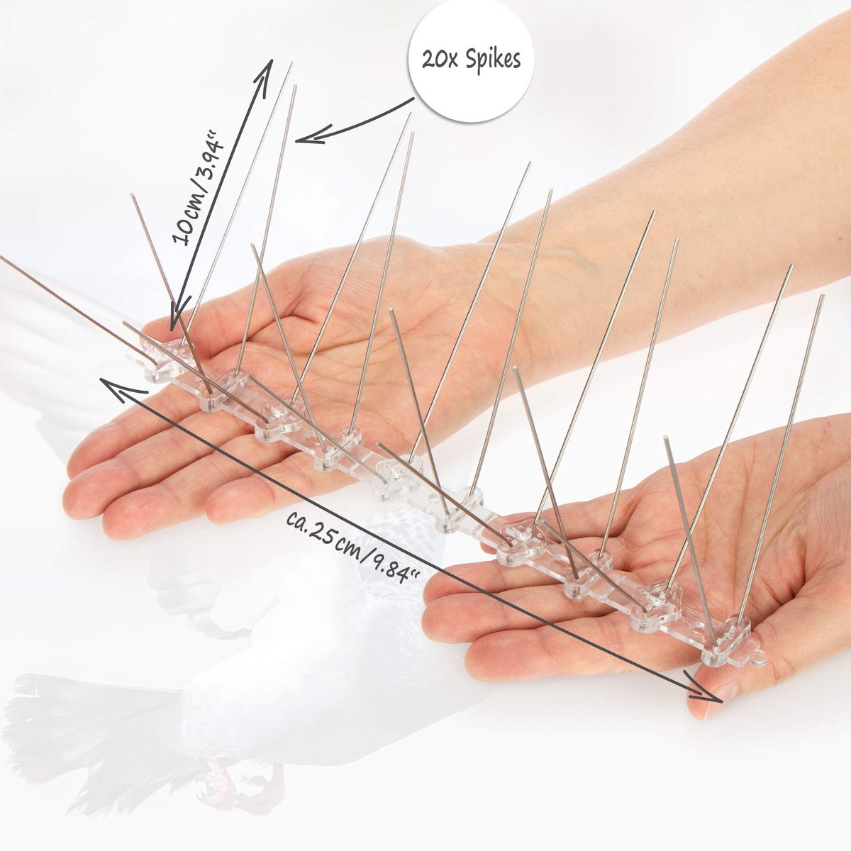 Duivenwerende spikes 9 meter - 4-rijig - roestvrij staal 304 - beschermt tegen ongewenste vogels - ShopVlot