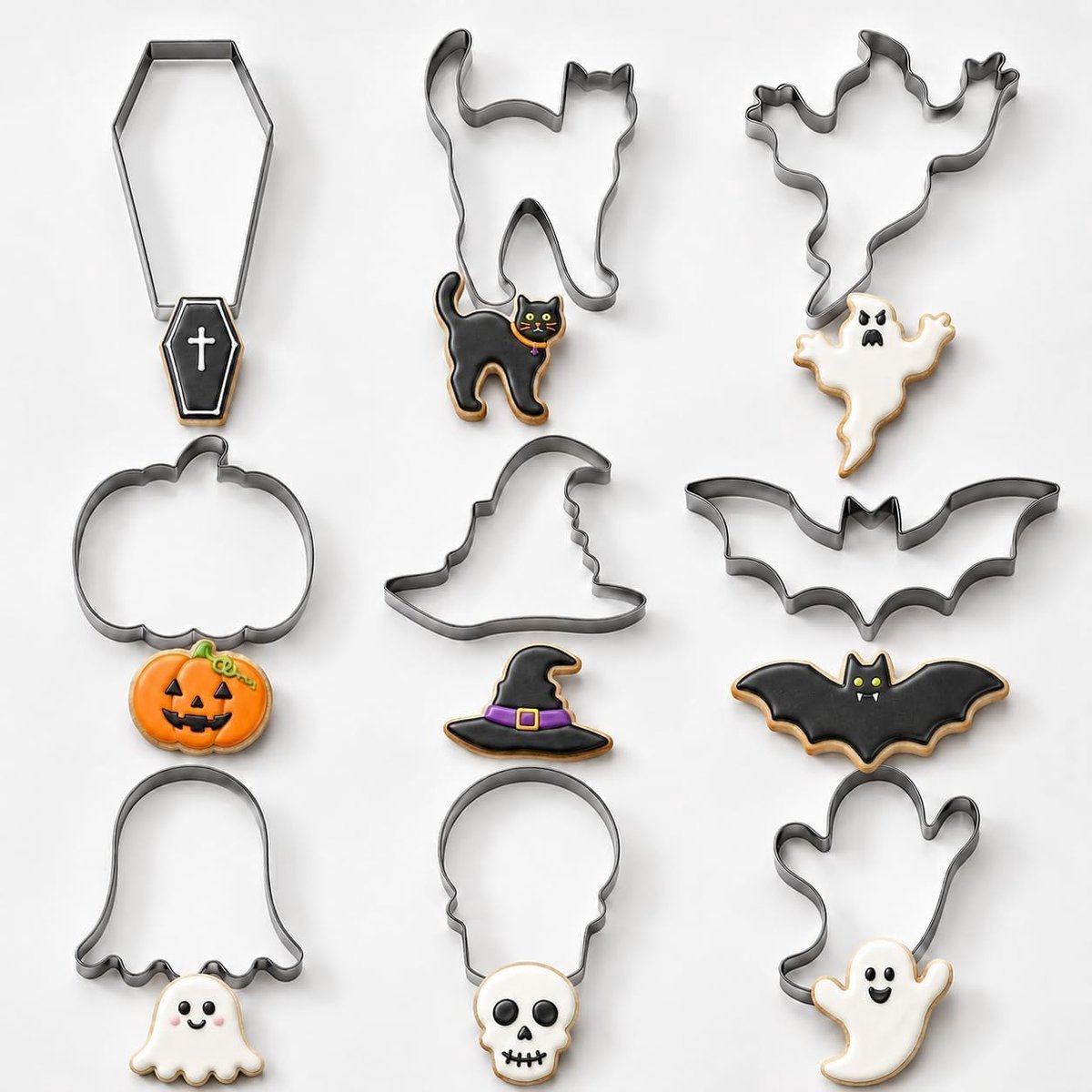 Halloween koekjesuitsteekvormpjes 9 stuks - roestvrij staal - diverse vormen - perfect voor feestelijke lekkernijen - ShopVlot