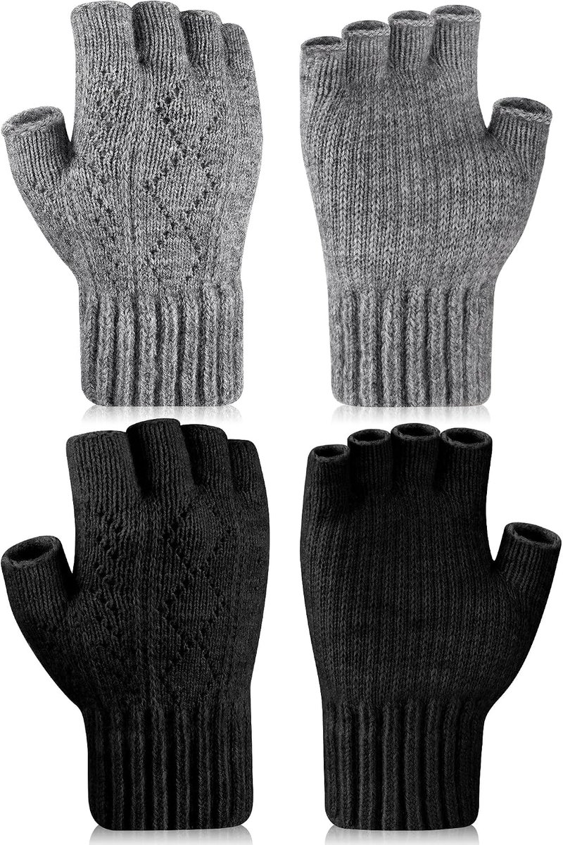 Handschoenen winter thermo unisex stretch warme halve handschoenen voor heren en dames zwart grijs beige