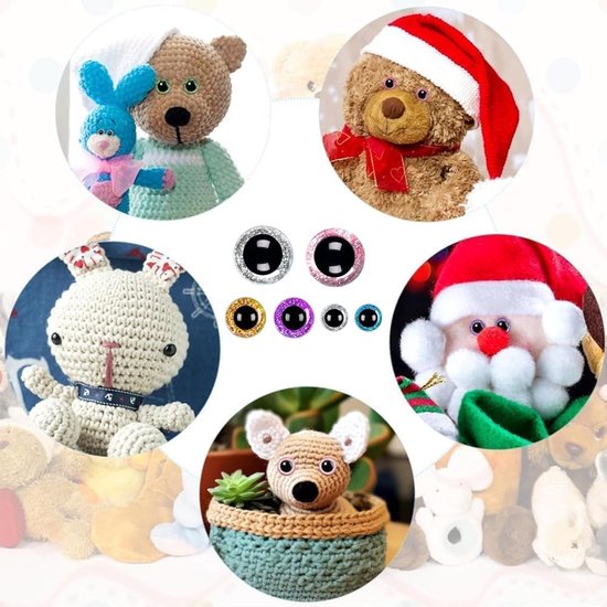 20 Stuks Glinsterende Veiligheidsoogjes voor Amigurumi 12mm/18mm/30mm - Glitter 3D Kunststof Ogen met Onderlegplaatje voor Gehaakte Dieren, Poppen, Knuffels, Teddyberen en DIY Knutselprojecten — afbeelding 5