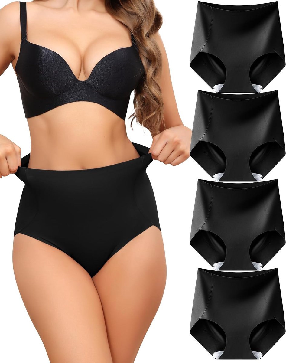 Shapewear Buikweg-onderbroek voor dames, hoge taille, naadloos, figuurvormende tailleslip, ademend, hoge taille, ondergoed voor vrouwen, verpakking van 4 stuks, S-XXL