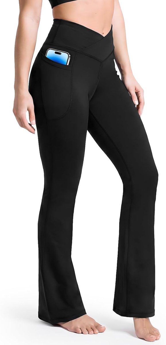 slagbroek voor dames, hoge taille, elastische fitnessbroek, brede ondoorzichtig, bootcut jazzbroek, compressieleggings, damesbroek voor sportschool, sport, buikweg, push-up, zwart
