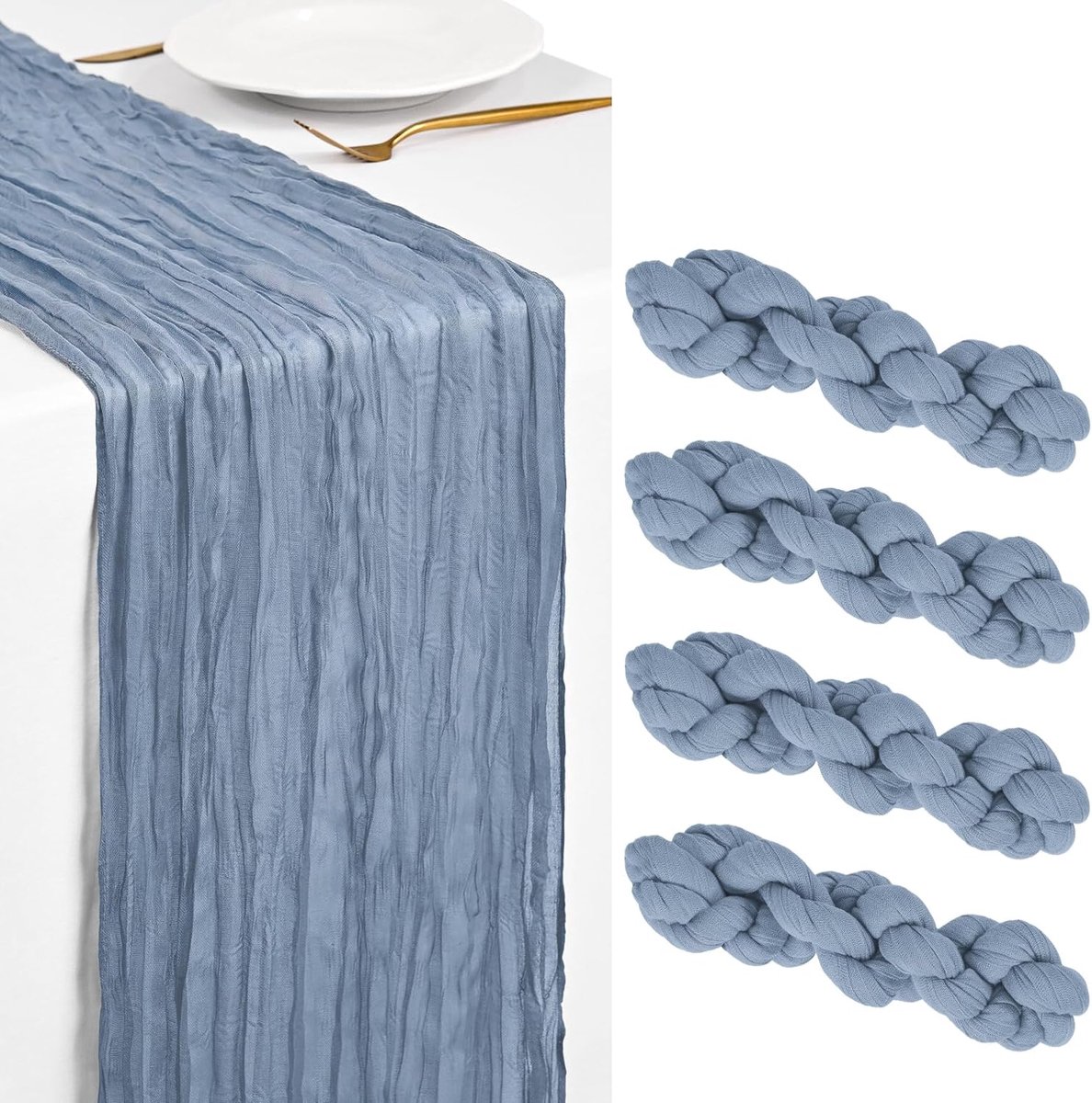 4 Pack Stoffig Blauw Kaasdoek Tafelloper 45x275cm Boho Gaas Kaasdoek Tafelloper Wasbaar Romantische Rustieke Tafeldecoratie Voor Bruiloft Feest Verjaardag Vakantiehuis