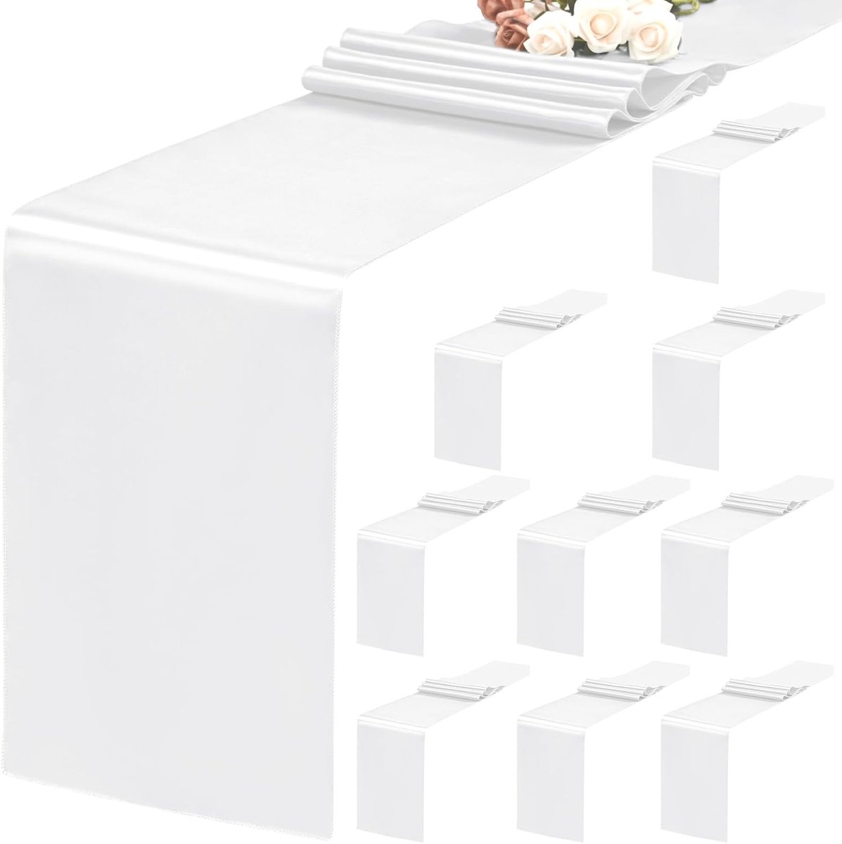 10 stuks witte tafelloper 30 x 183 cm satijnen tafelloper voor rechthoekige ronde tafels, witte tafellopers voor bruiloft, verjaardagsbanketten, verlovingen, feestdecoratie