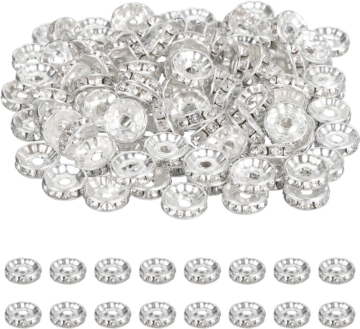 10 mm rondelle spacer kraal, 200 stuks kristallen strass losse kraal spacers voor sieraden maken, doe-het-zelf armbanden, ketting, zilver