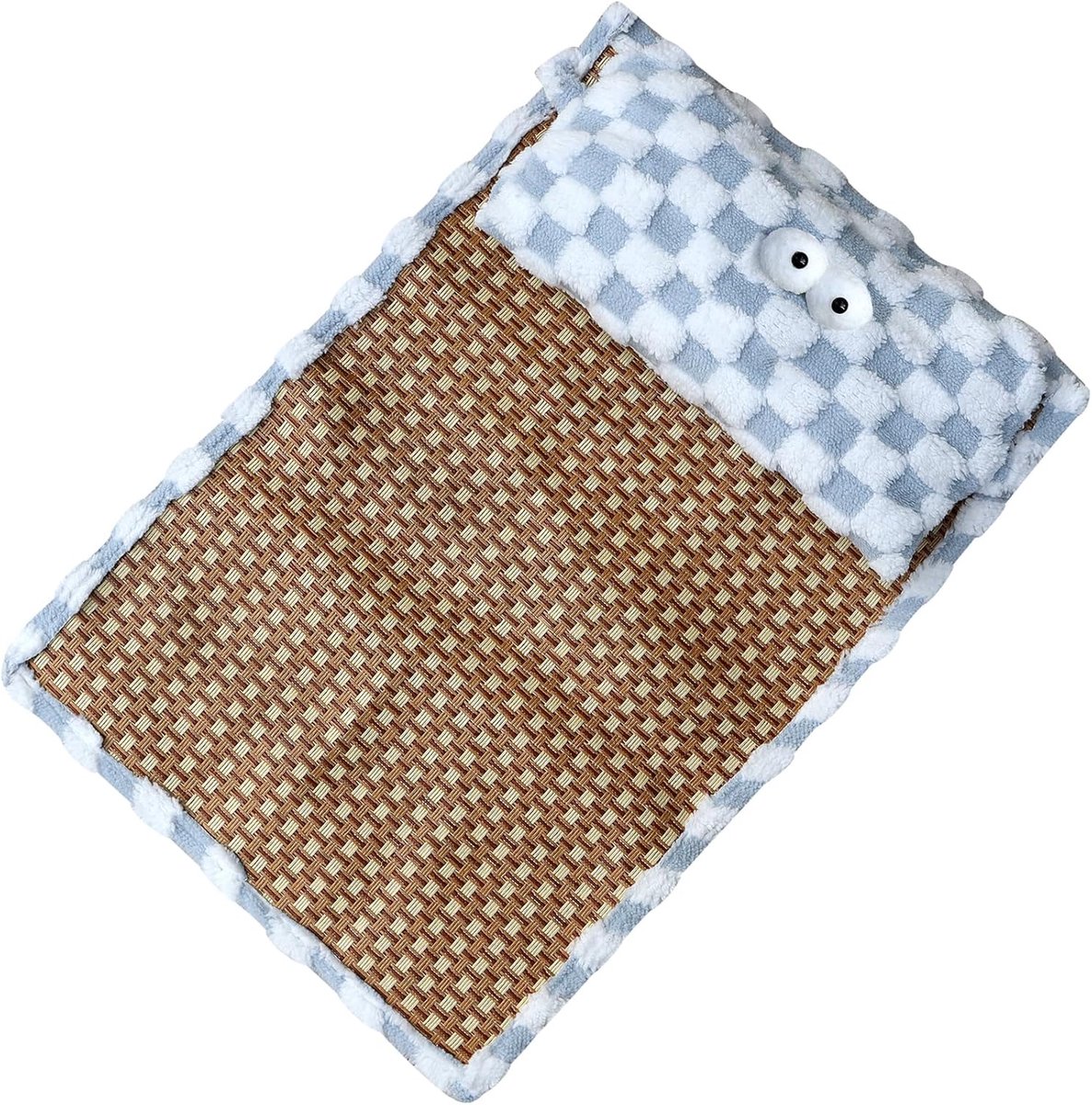 60x40cm blauw, koelmat voor honden met afneembaar kussen, omkeerbare koelmat voor honden voor zomer en winter, kattenbed voor alle seizoenen, kattenmat, verkoeling in de zomer, warm pluche