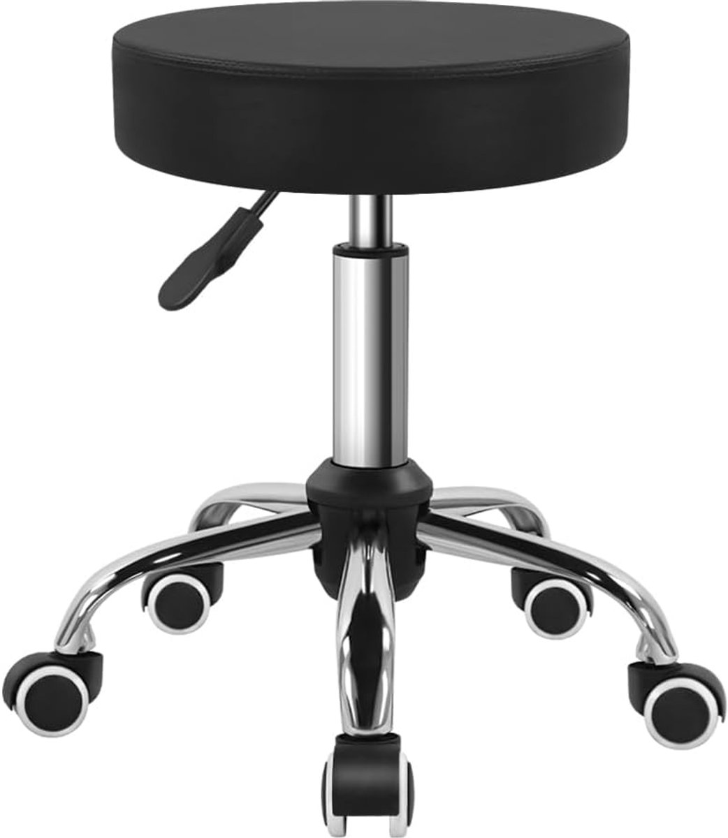 Zwarte PU-lederen draaikruk met wiel, perfect voor salon, werk, thuis, spa, winkel, in hoogte verstelbare en kosteneffectieve rolstoel; klein (zwart)