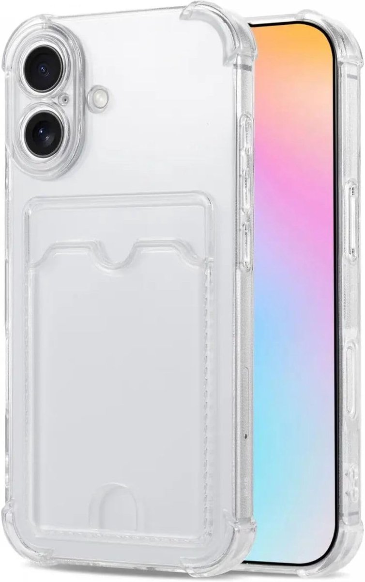 Hoesje met Pasjeshouder Geschikt voor Apple iPhone 16 | Back Cover Dun TPU | Schokbestendig | Ultra Dun | Kaarthouder Achterkant | Shockproof | Doorzichtig