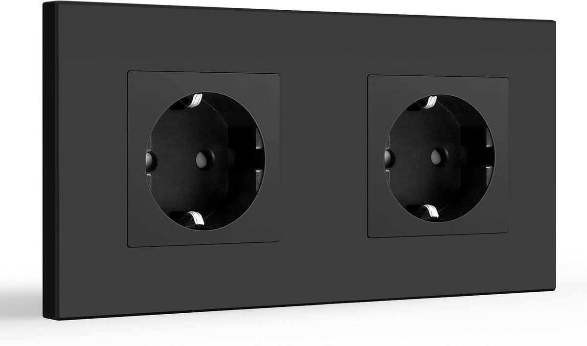 Schuko Stopcontact 2 Voudig Inbouwstopcontact, Dubbelstopcontact Met PC Plaat, Inbouwstopcontact 16Amp EU Standaard Verlengstopcontacten, Stopcontacten Met Kinderbeveiliging, Zwart 157mm