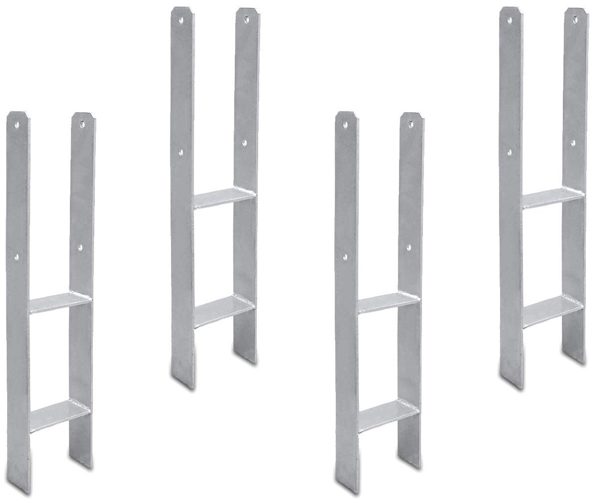 4 stuks H-paalanker, 600 x 60 x 101 mm, H-paaldrager, H-anker voor omheining en broeikas, palen met bevestigingsmateriaal, materiaaldikte 5 mm