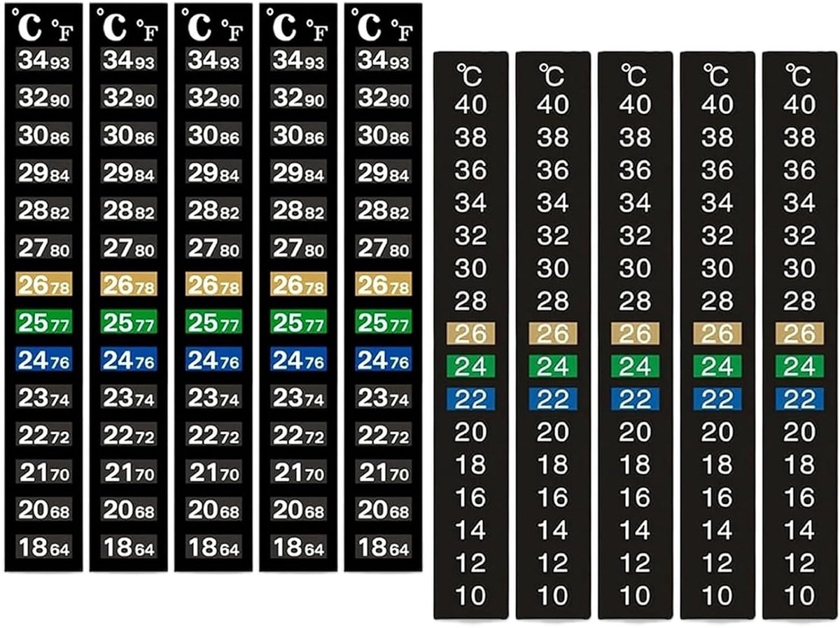 10 stuks watertemperatuurstickers, aquariumthermometer, zelfklevende thermometer aquarium, 10-40 °C thermometerstrips, thermometstrip, thermometstrip, voor het houden van schildpadden, reptielen en