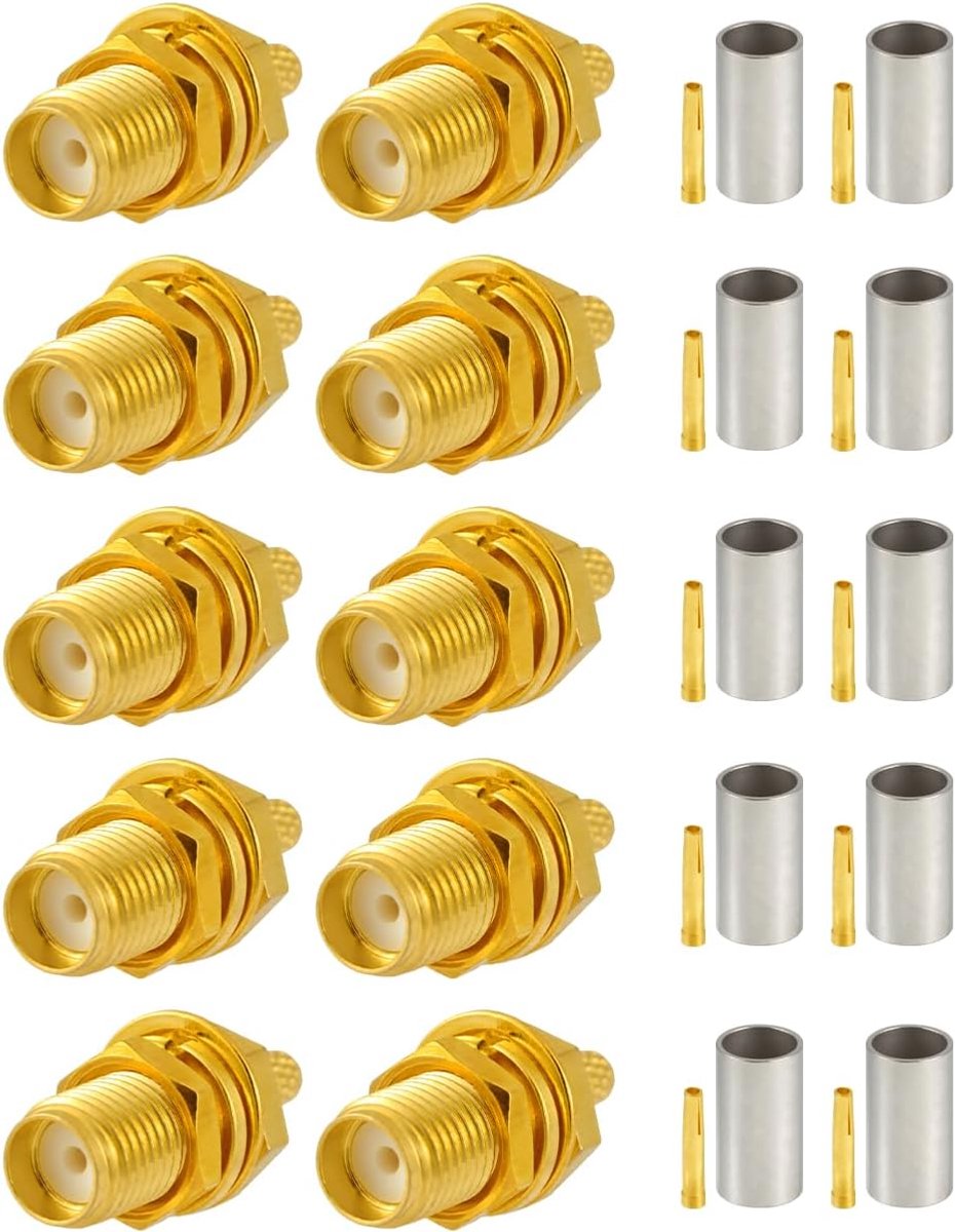 10 PCS SMA Connectoren SMA vrouwelijke Bulkhead Crimp Connector voor RG58 RG142 RG400 VLMR195 RF Coax Kabel