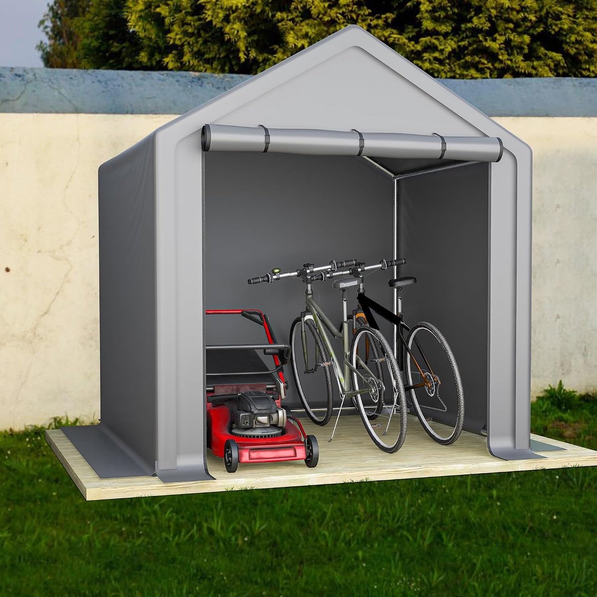 Fietsschuur 190 x 170 x 200 cm | Weerbestendige gereedschapstent met verzinkt stalen frame, praktische roldeur, geschikt als fietsgarage en tuinschuur