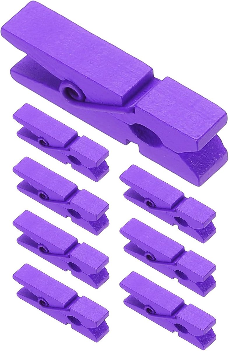 Wasknijpers, 100 stuks, kleurrijke mini-wasknijpers met sterke grip, fotoklemmen voor foto's, ophangen, kleding, decoratief knutselwerk, paars
