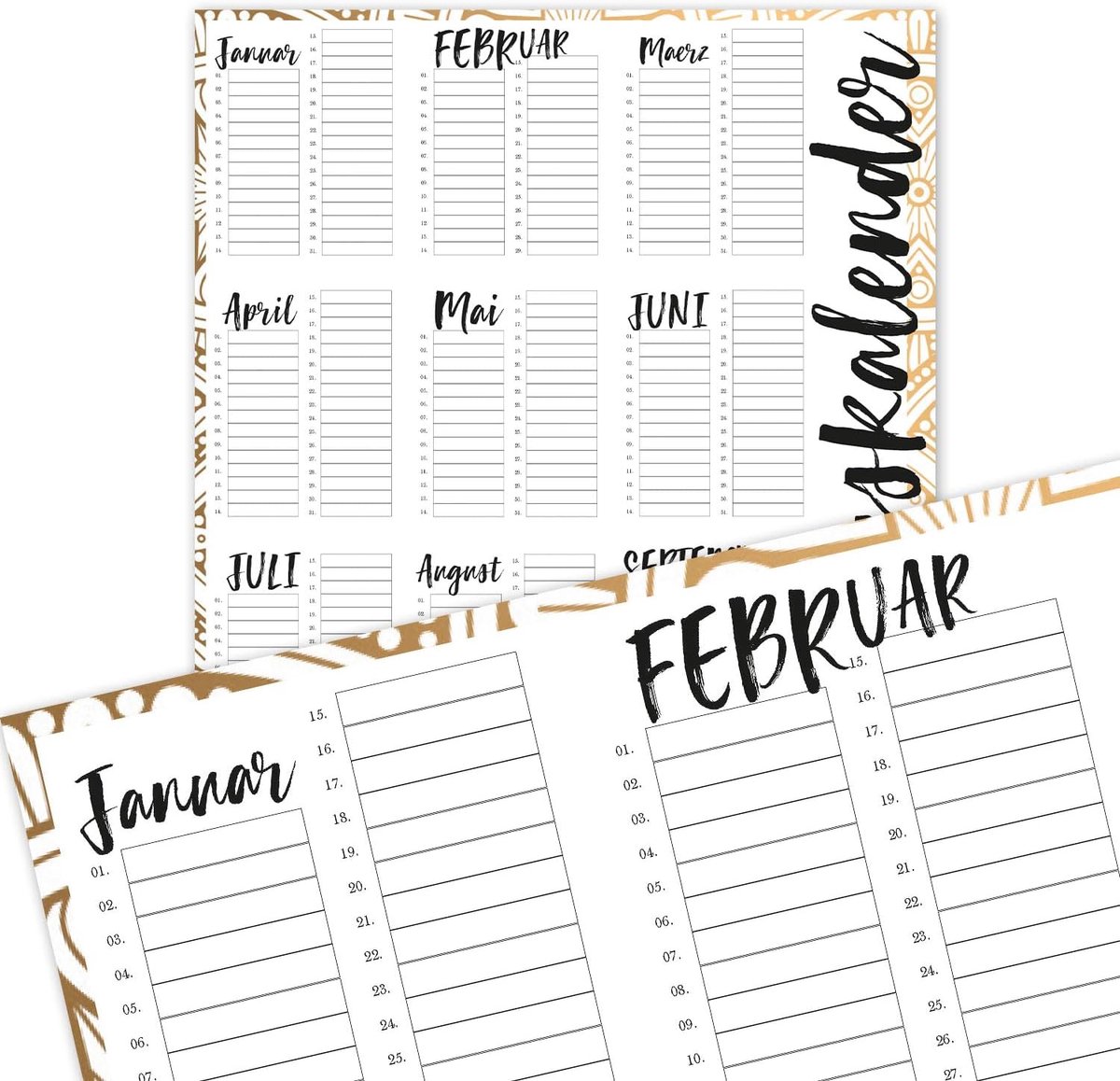 Verjaardagskalender in beige-goud, DIN A3, permanente kalender, jaaronafhankelijk, wandkalender voor meisjes, vrouwen, WG, het hele gezin I dv_299