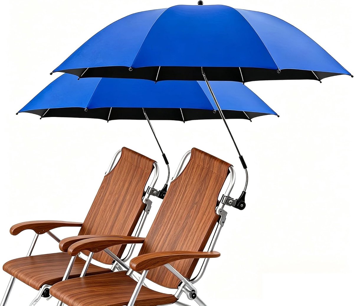 2 stuks stoelparasols met verstelbare klem, UPF 50+ stoelparaplu met universele klem, 360° verstelbare parasol voor stoel, schaduwparaplu, tuinparasol, draagbaar, campingstoel