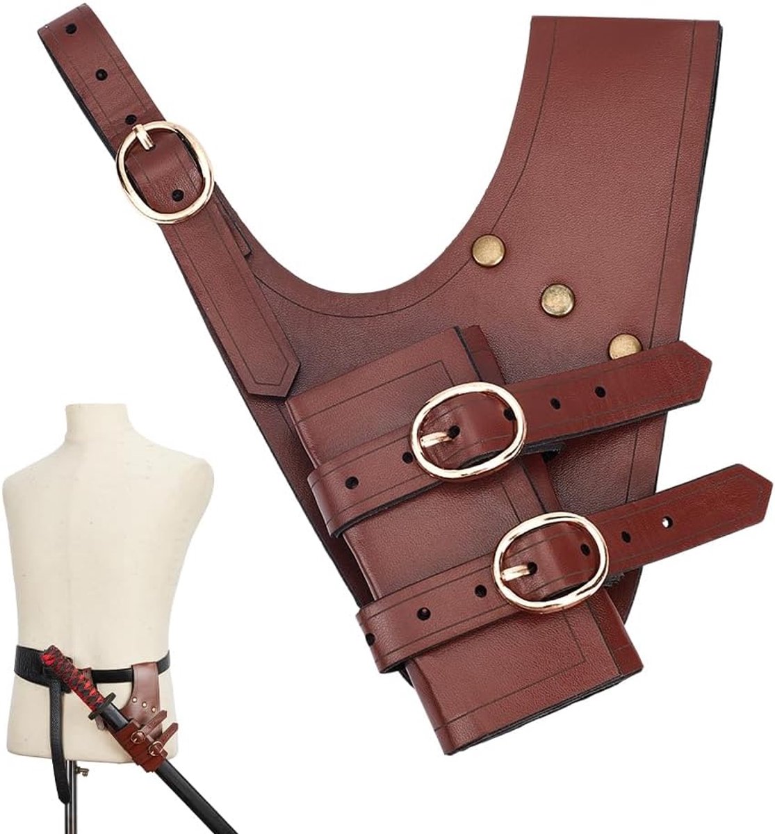 Middeleeuws zwaardkikkerholster, lederen zwaardholster voor riem, rechterhand, zwaardschede van PU-leer, renaissance-riem, schede voor dolk, ridder, piraat, cosplay kostuum