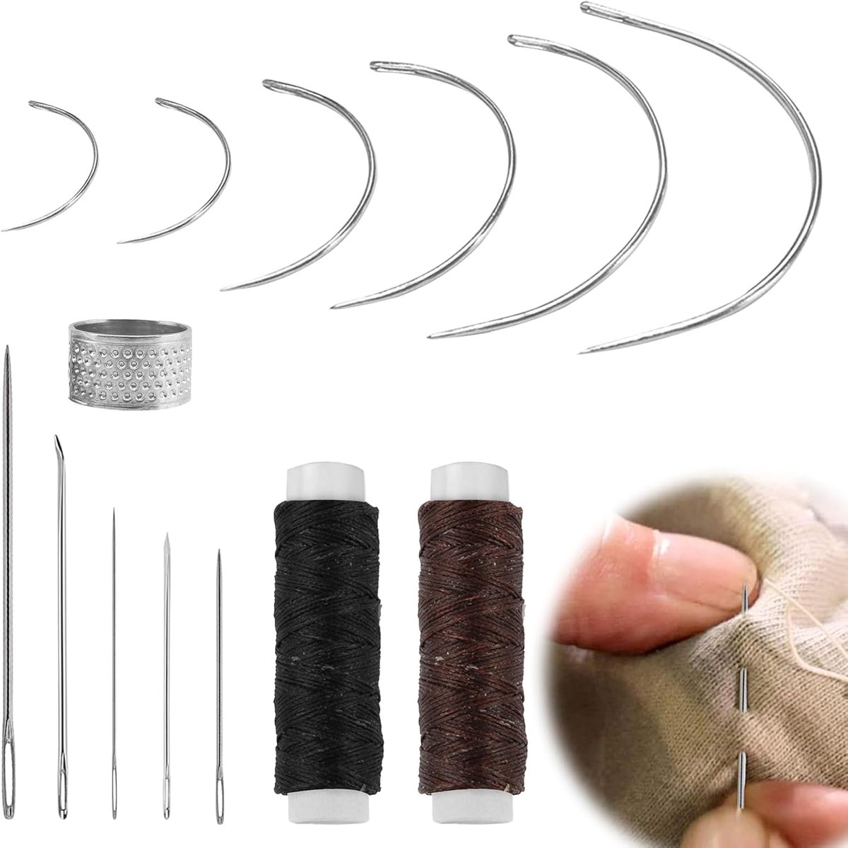 Argtnayk 14 stuks lederen naalden handset, gebogen naainaalden en ronde naald voor lederhandwerk, zilverkleurige naalden met verschillende maten voor doe-het-zelfprojecten en professionele
