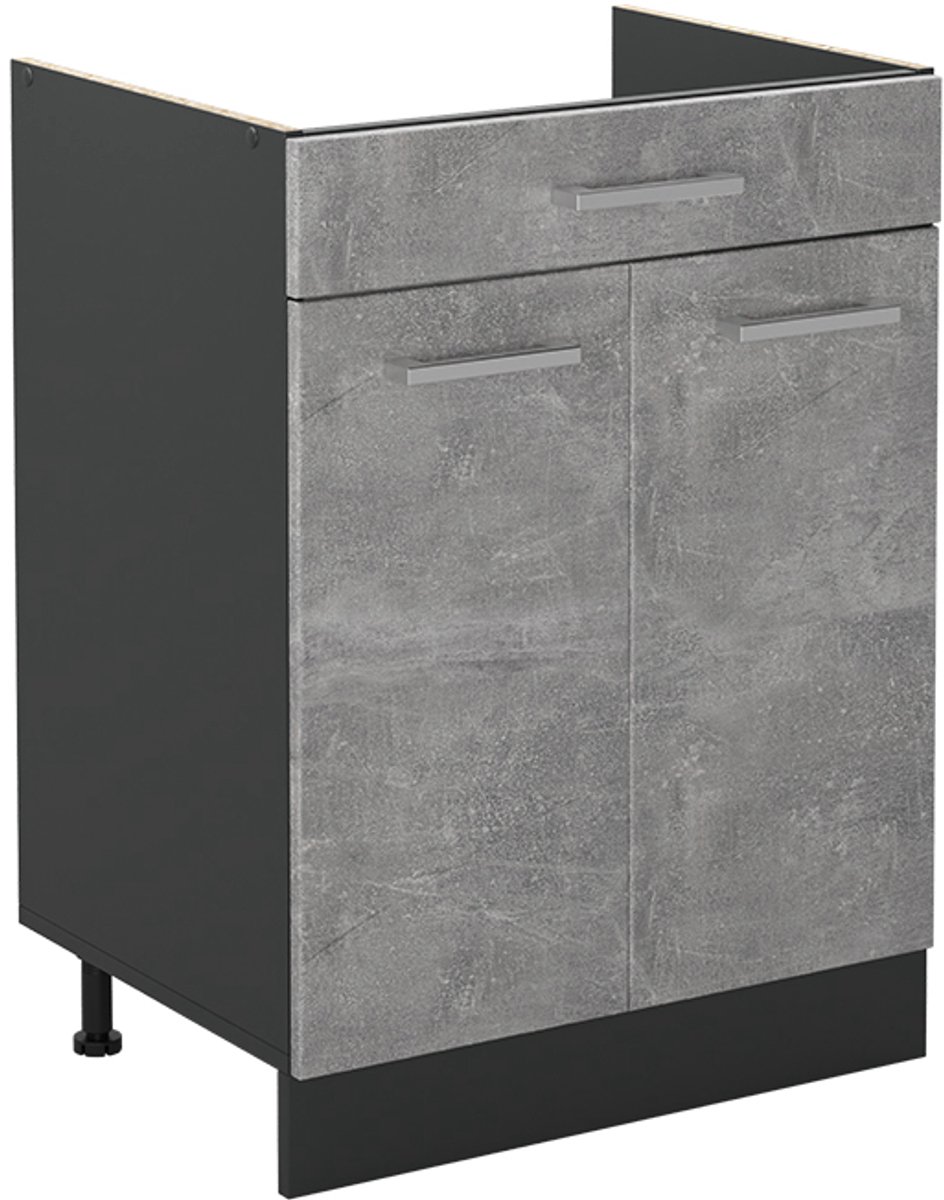 Vicco Keukenonderkast R-Line, Beton/Antraciet, 60 cm met lade zonder werkblad