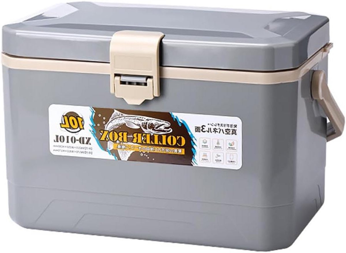 Visemmer Koelbox - Kampeerbox Visbox - Vissen en Kamperen - Draagbaar Ontwerp - 10 Liter - Grijs