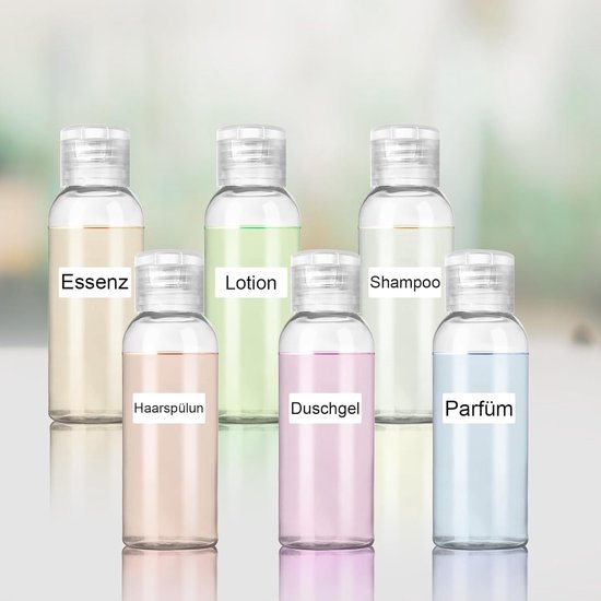 Thijox - Reisflessen Om Te Vullen, 100 Ml, 10 Stuks Plastic Fles met Flipdop voor Vliegreizen, Transparante Cosmeticafles voor Shampoo, Conditioner, L van Thijox — afbeelding 5