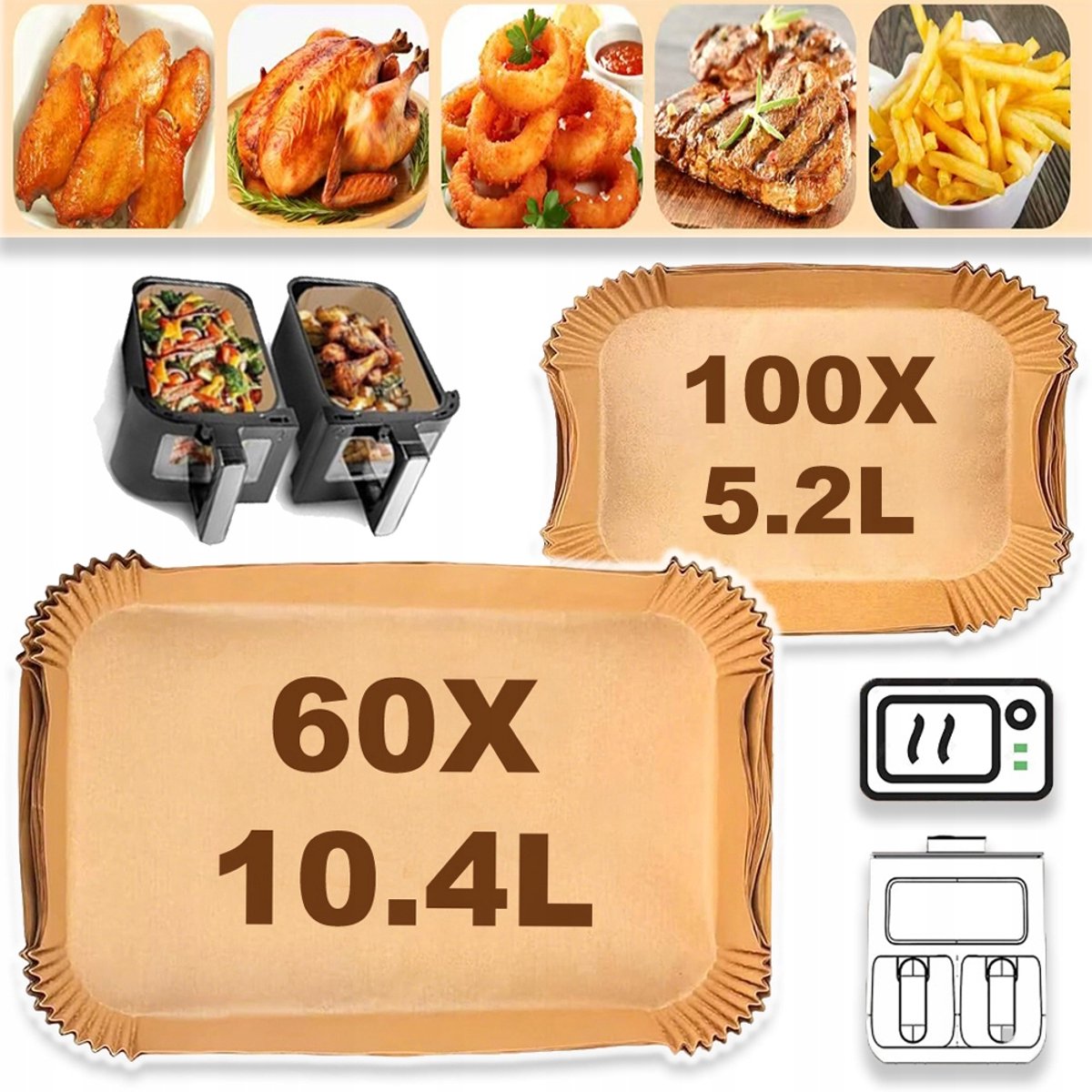 Papier voor Airfryer - Bakpapier Inzetstukken voor Dubbele Lade