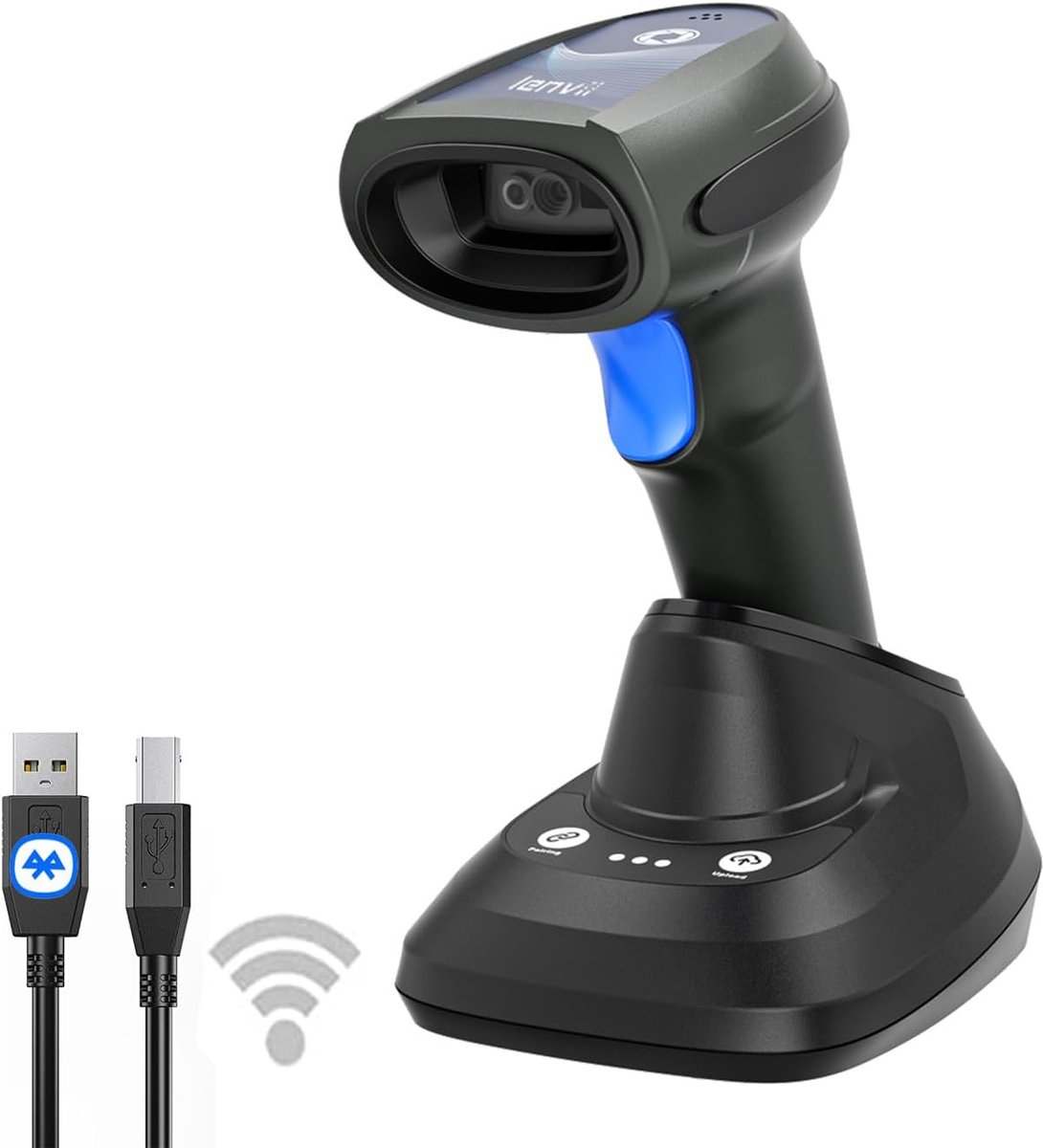 Draadloze barcode scanner met oplaadstation - 1D/2D/QR code - opslag tot 1.500.000 barcodes - ideaal voor pc - ShopVlot