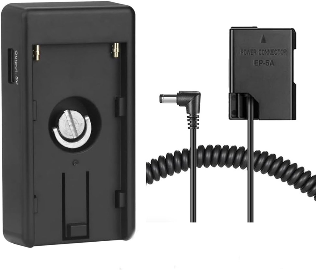 NP-F batterijadapterplaat met EP-5A EN-EL14 dummy batterij - aluminium - voor langere opname tijden - ShopVlot
