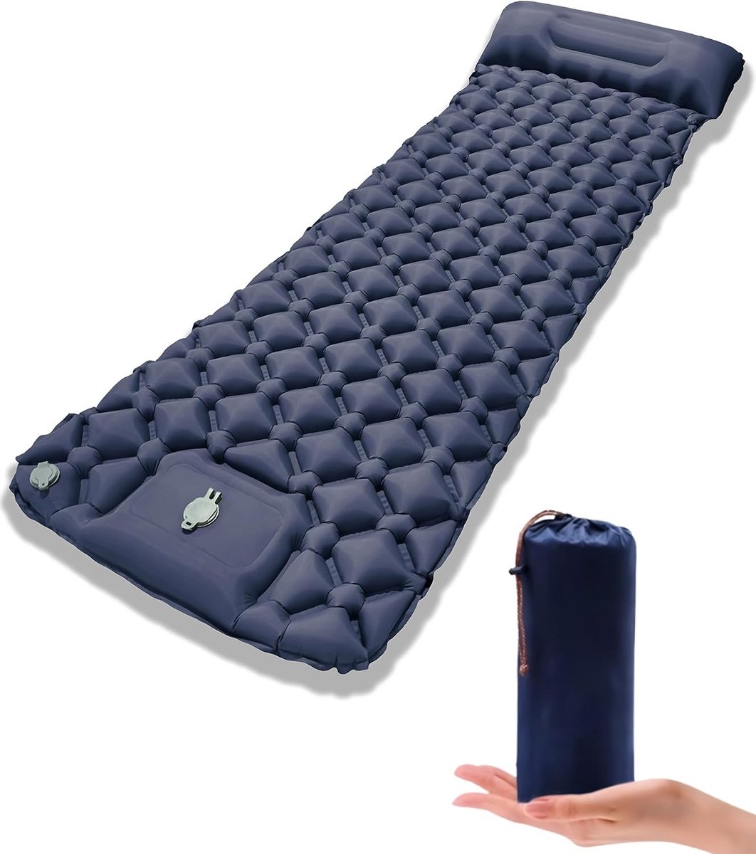 Slaapmat extra breed 195x61 cm - ultralicht en opblaasbaar - ingebouwde voetpomp - ideaal voor kamperen - ShopVlot