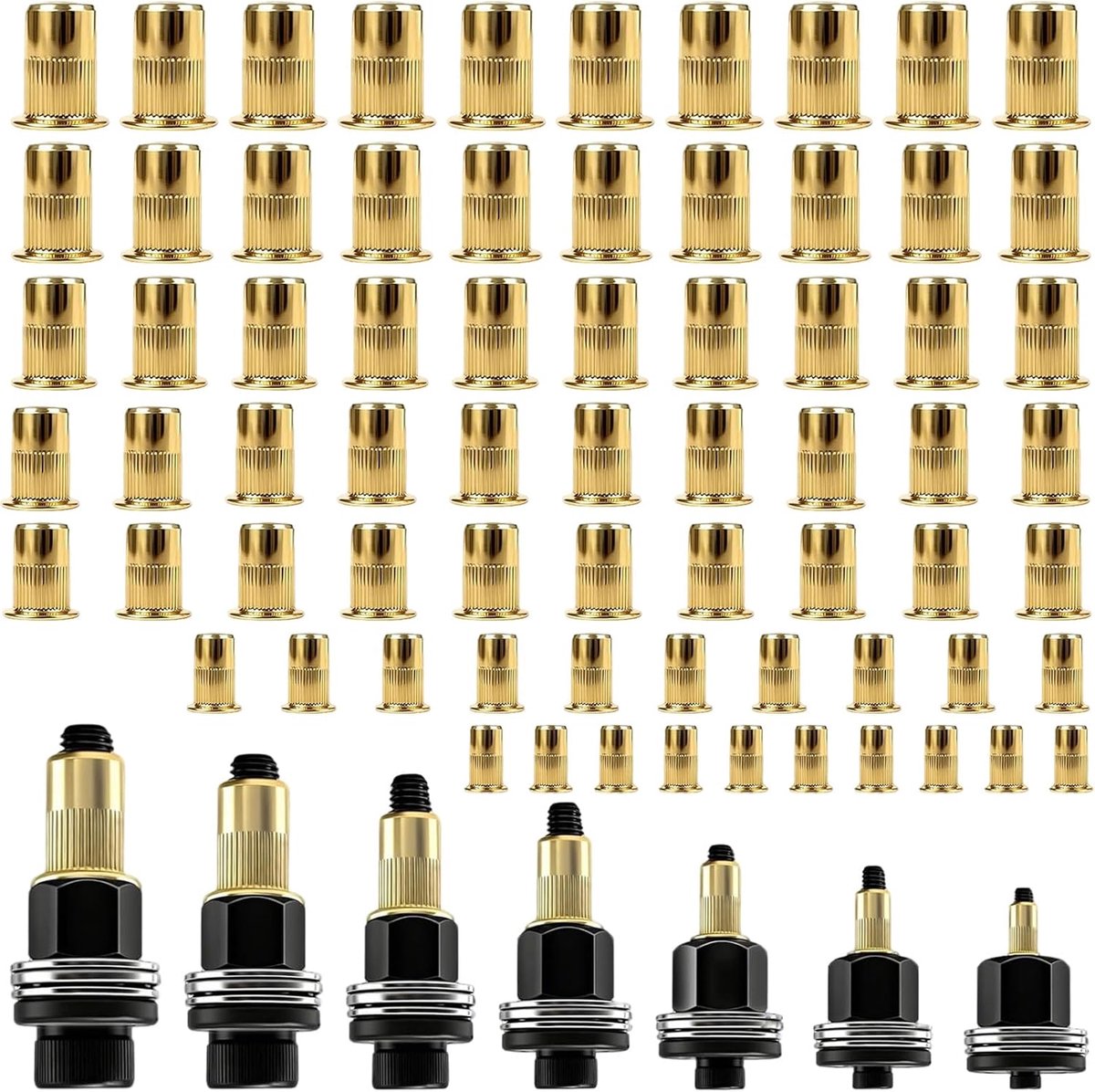 Rivet nut set 7-delig - carbon staal - 70 rivet nuts in 7 maten - voor handmatige klinkmachines - ShopVlot