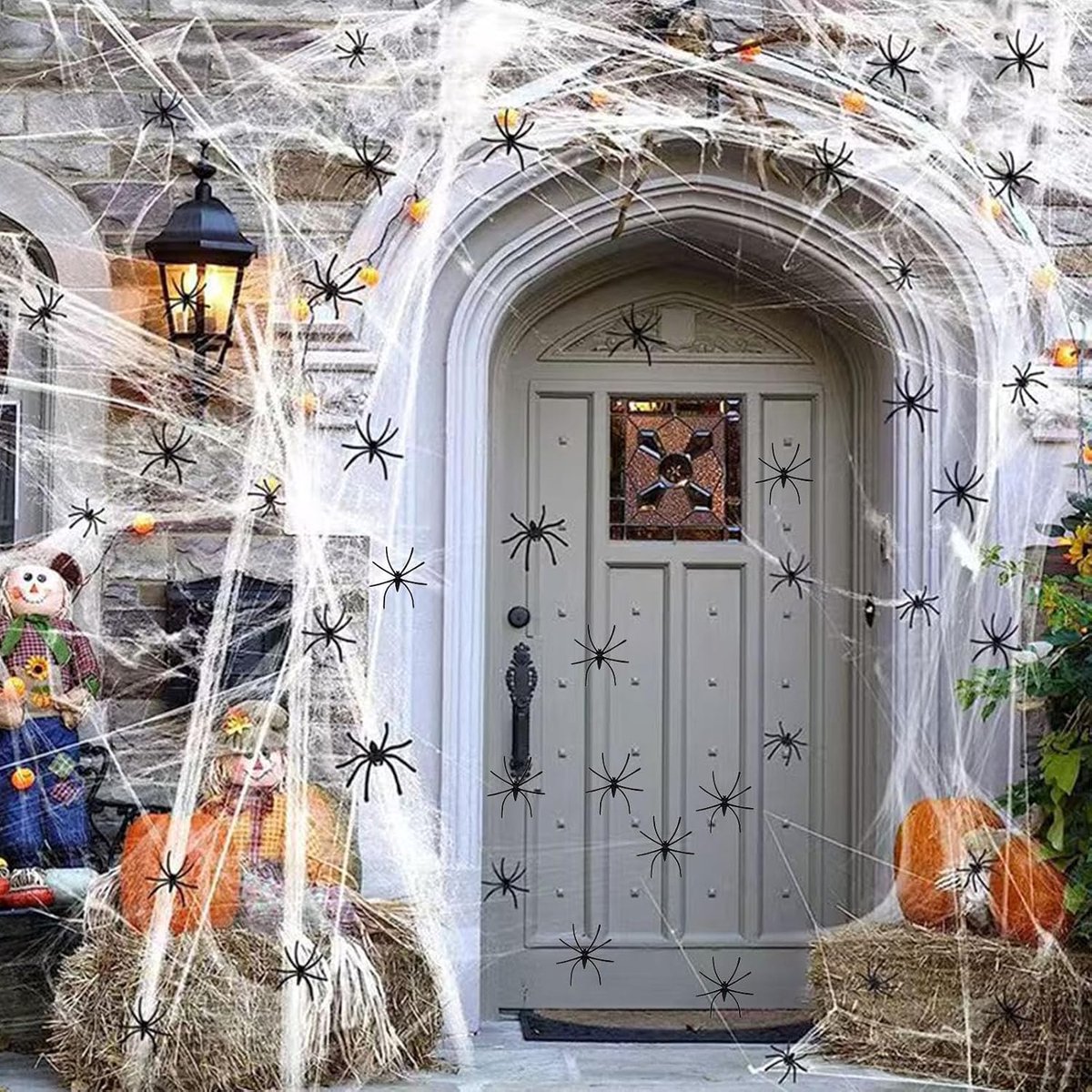 Halloween decoratie spinnensweb 100g - 60 kunstspinnen - rekbare cobwebs - perfect voor Halloween feest - ShopVlot