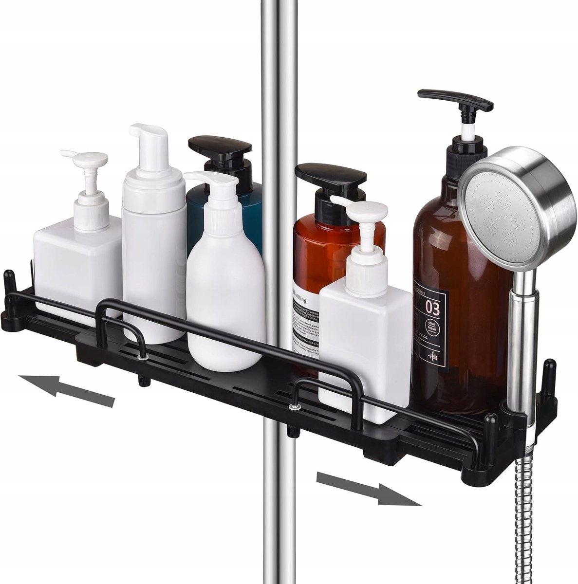 Merkloos Telescopische Douche Organizer - Zwart, Zonder Boren
